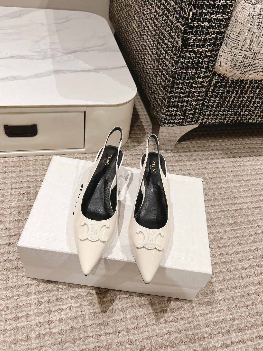 HIGH SLINGBACKS 5 CM IN WHITE PATENT CALFSKIN - 35