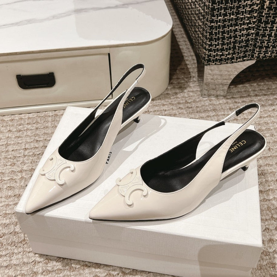 HIGH SLINGBACKS 5 CM IN WHITE PATENT CALFSKIN - 35