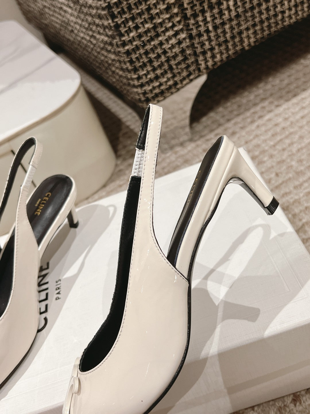 HIGH SLINGBACKS 5 CM IN WHITE PATENT CALFSKIN - 35