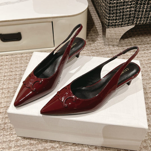 HIGH SLINGBACKS 5 CM IN RUBY RED PATENT CALFSKIN - 35