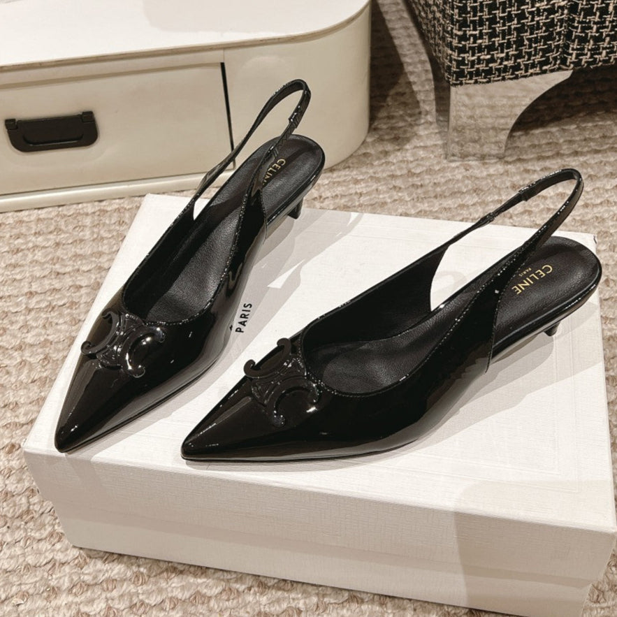 HIGH SLINGBACKS 5 CM IN BLACK PATENT CALFSKIN - 35