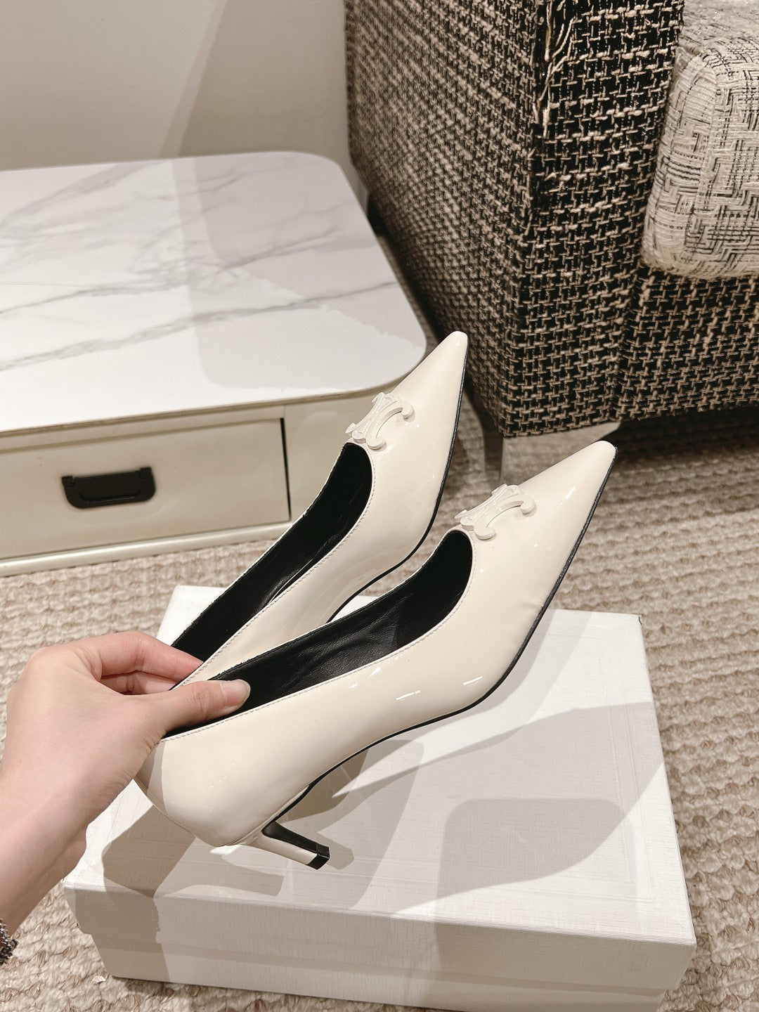 HIGH PUMP 5 CM IN WHITE PATENT CALFSKIN - 35