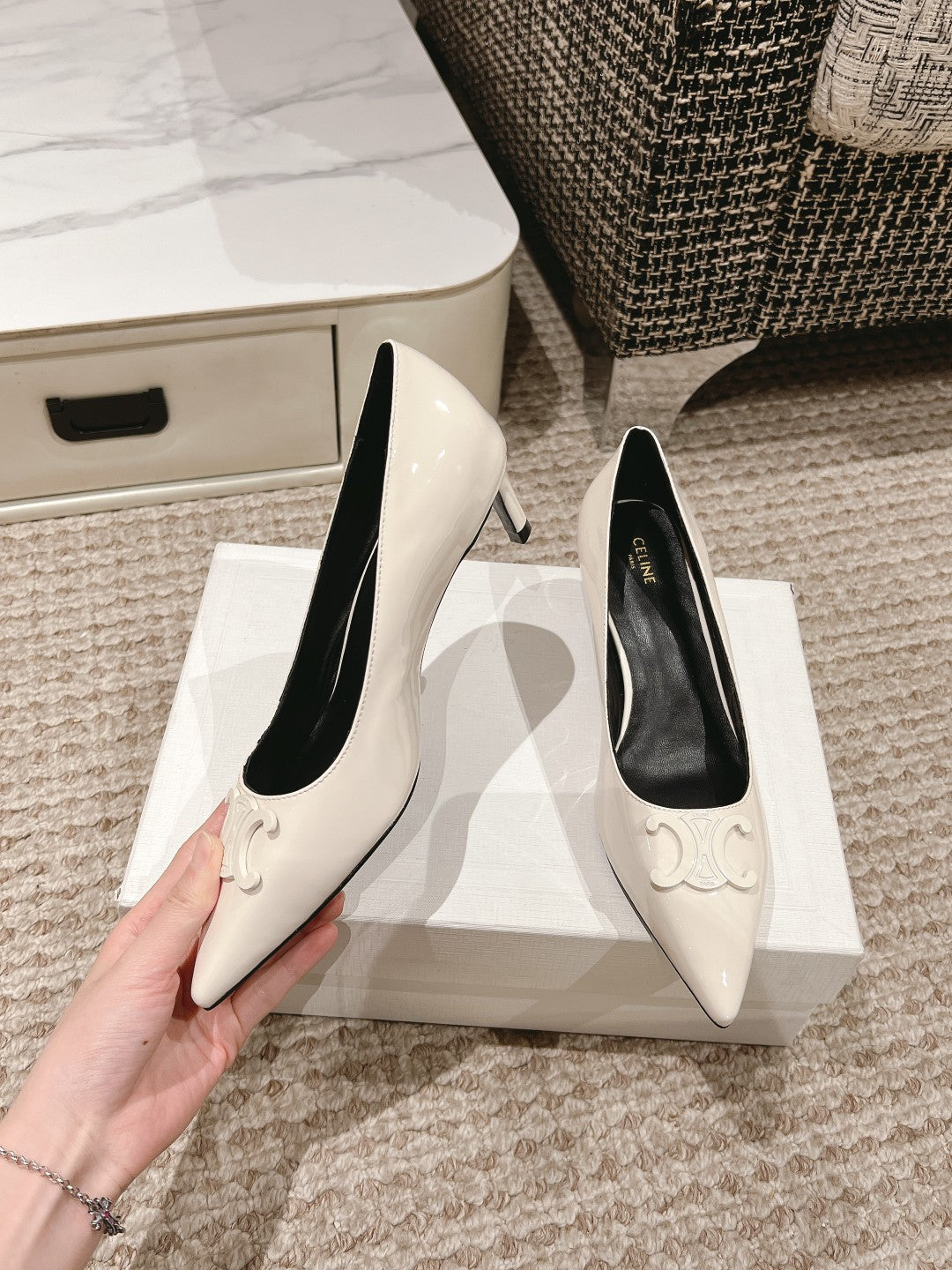 HIGH PUMP 5 CM IN WHITE PATENT CALFSKIN - 35