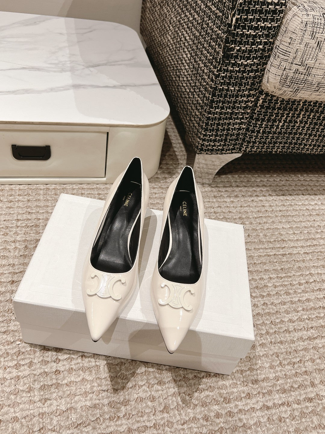 HIGH PUMP 5 CM IN WHITE PATENT CALFSKIN - 35