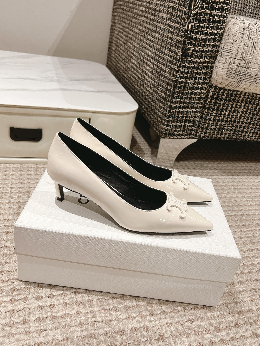 HIGH PUMP 5 CM IN WHITE PATENT CALFSKIN - 35