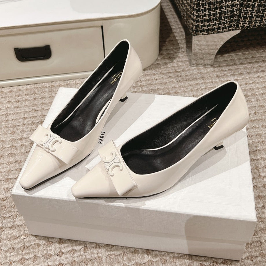 TRIOMPHE HIGH PUMP 5 CM IN WHITE PATENT CALFSKIN - 35