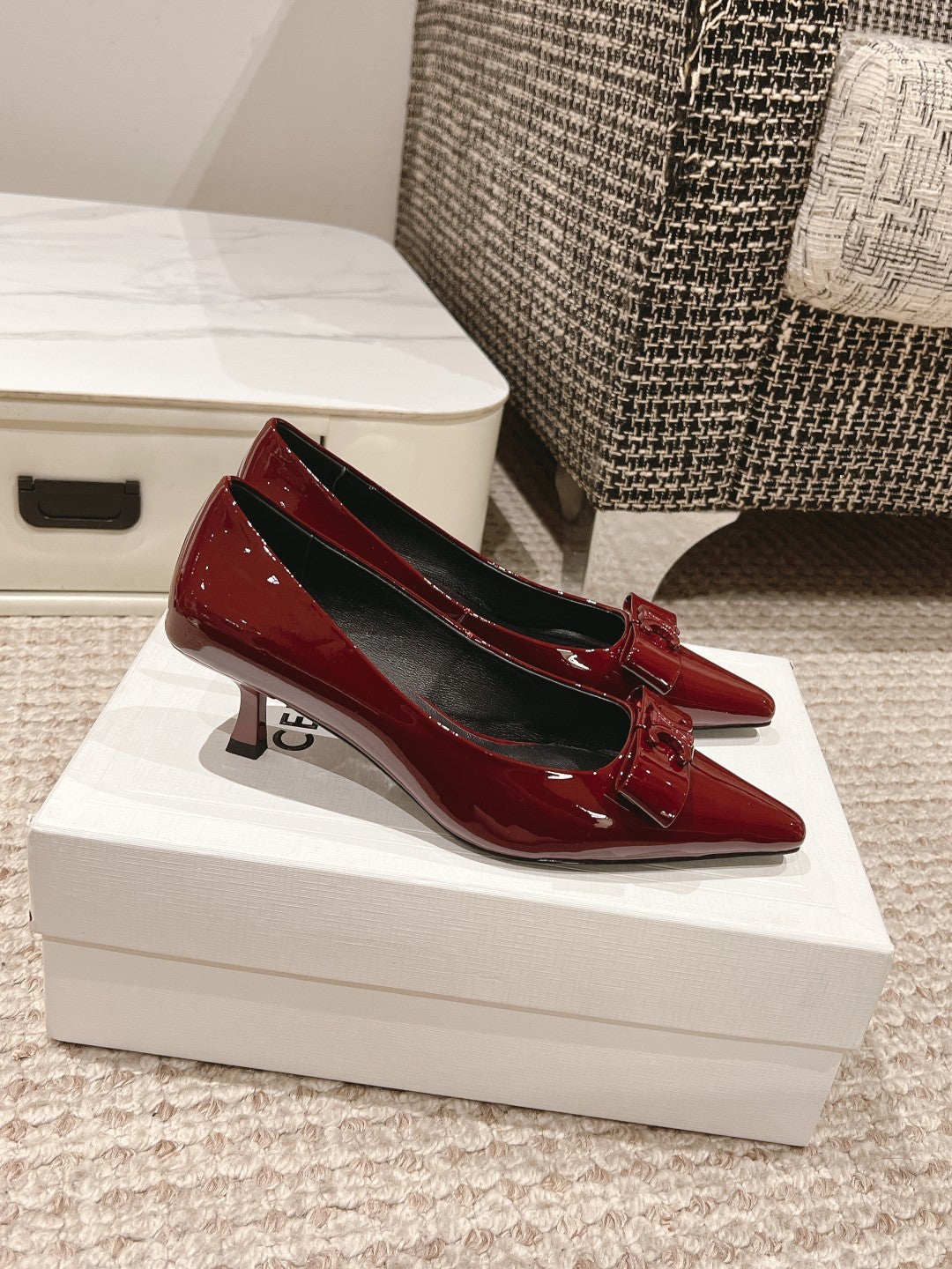 TRIOMPHE HIGH PUMP 5 CM IN RUBY RED PATENT CALFSKIN - 35