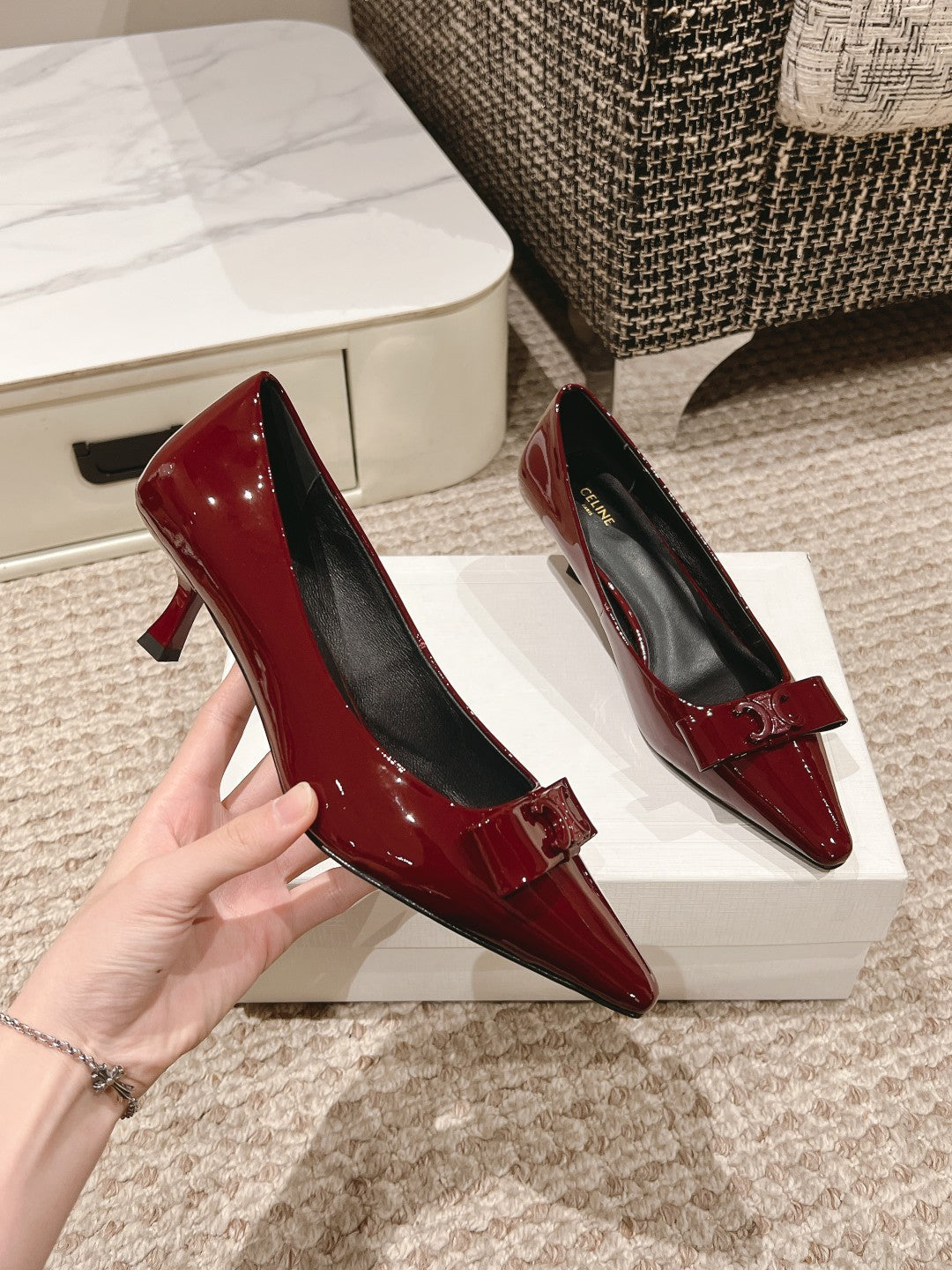 TRIOMPHE HIGH PUMP 5 CM IN RUBY RED PATENT CALFSKIN - 35