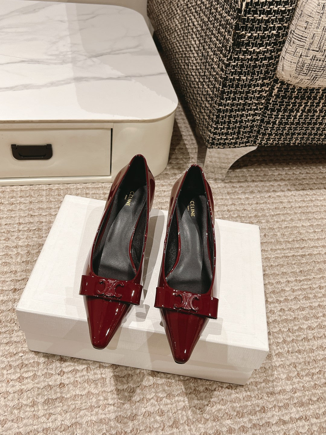 TRIOMPHE HIGH PUMP 5 CM IN RUBY RED PATENT CALFSKIN - 35