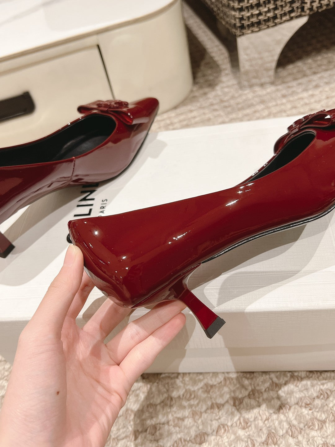 TRIOMPHE HIGH PUMP 5 CM IN RUBY RED PATENT CALFSKIN - 35