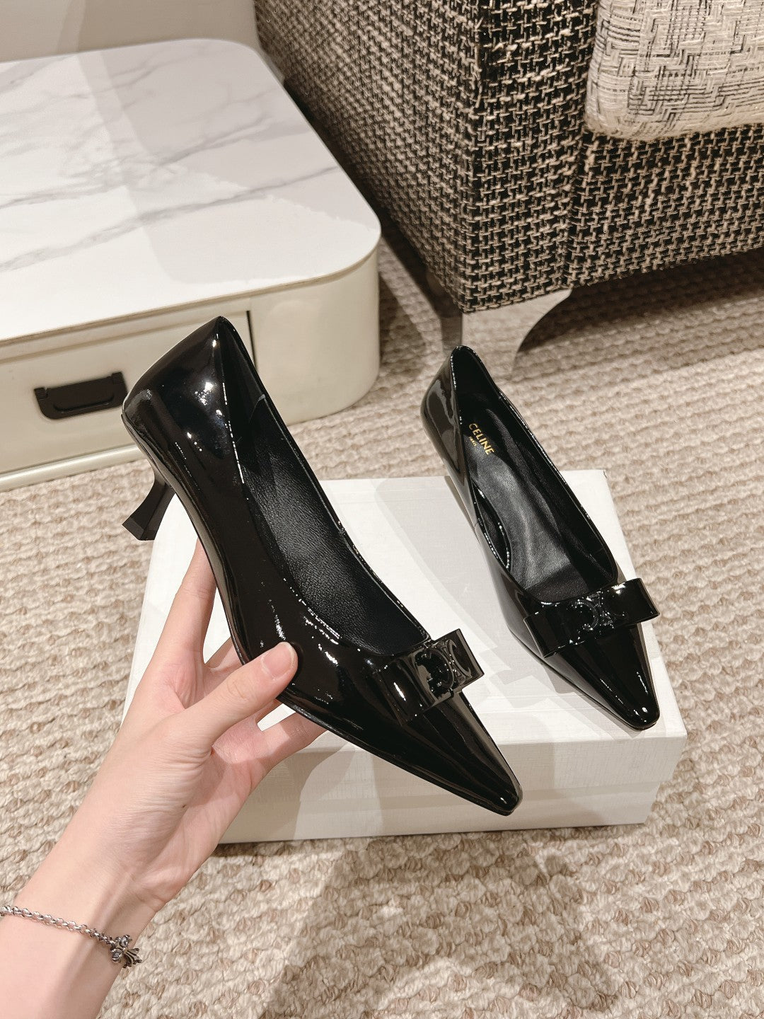 TRIOMPHE HIGH PUMP 5 CM IN BLACK PATENT CALFSKIN - 35