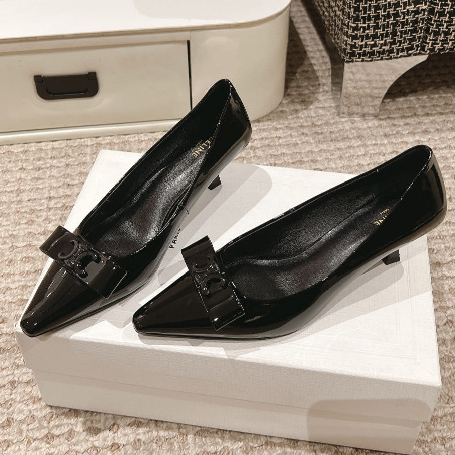TRIOMPHE HIGH PUMP 5 CM IN BLACK PATENT CALFSKIN - 35