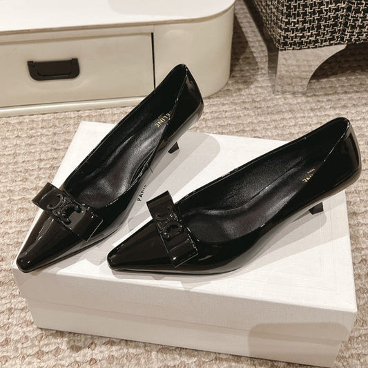 TRIOMPHE HIGH PUMP 5 CM IN BLACK PATENT CALFSKIN - 35