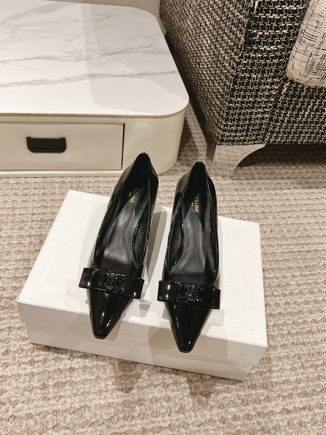 TRIOMPHE HIGH PUMP 5 CM IN BLACK PATENT CALFSKIN - 35