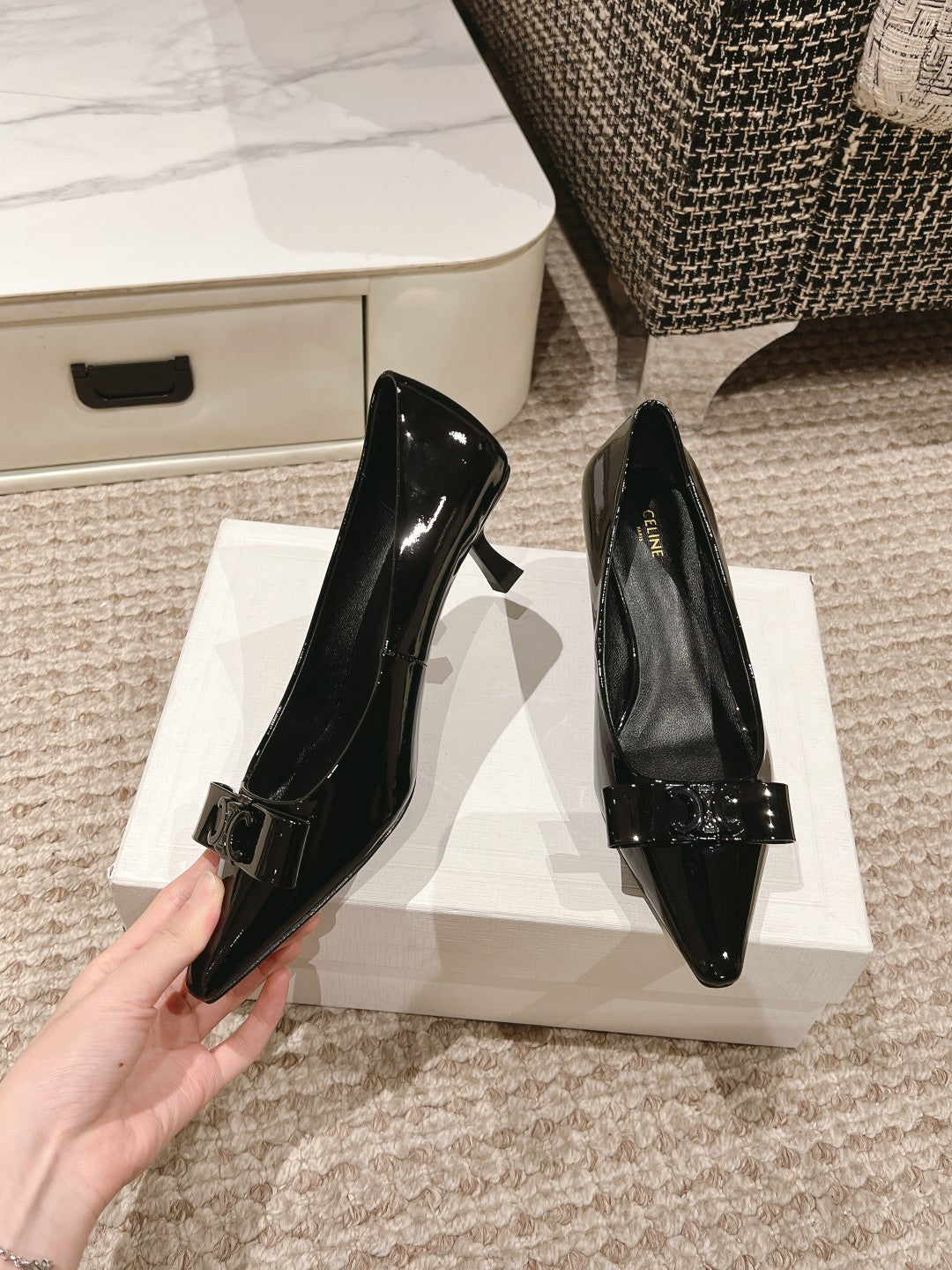 TRIOMPHE HIGH PUMP 5 CM IN BLACK PATENT CALFSKIN - 35