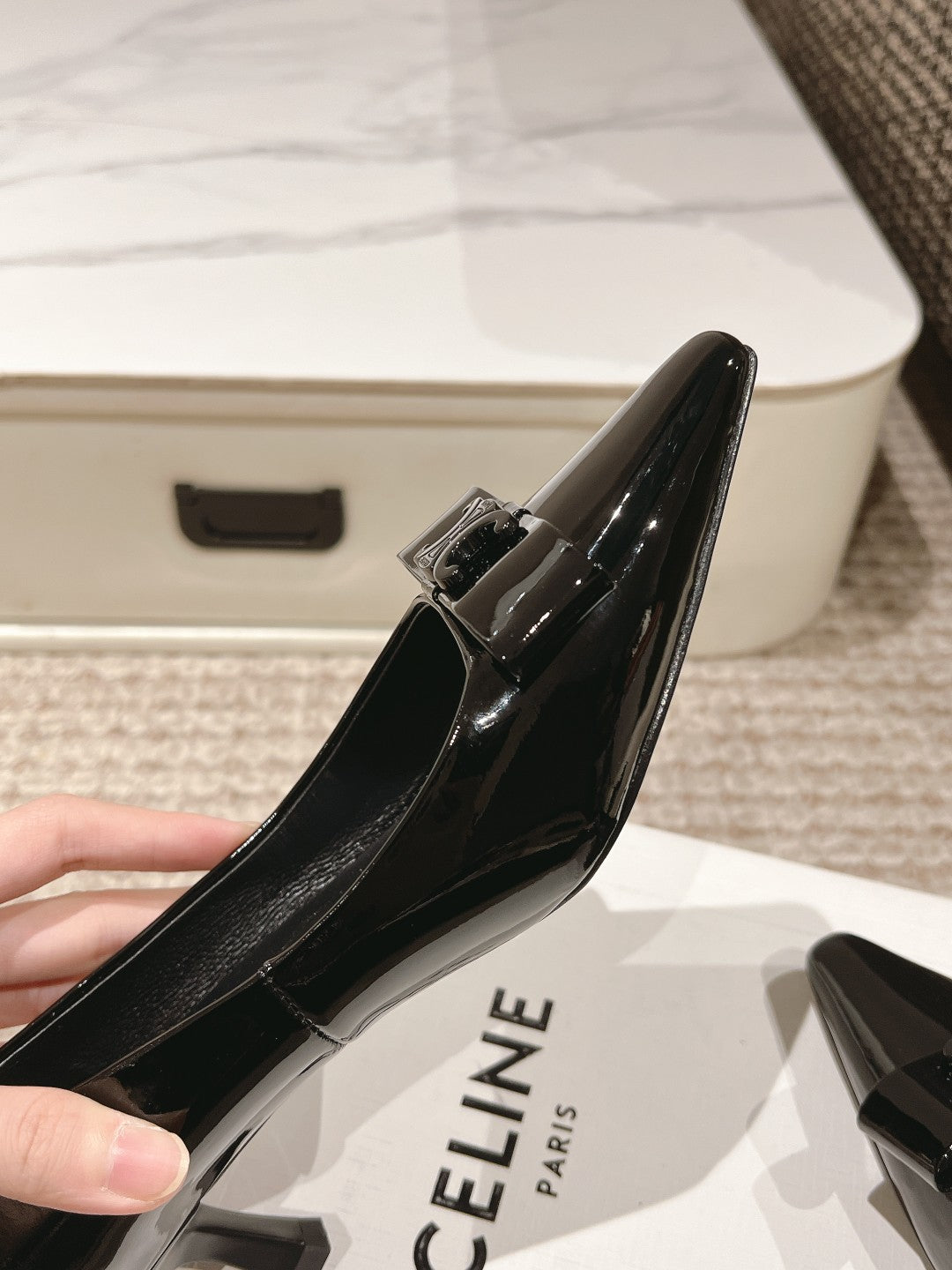 TRIOMPHE HIGH PUMP 5 CM IN BLACK PATENT CALFSKIN - 35