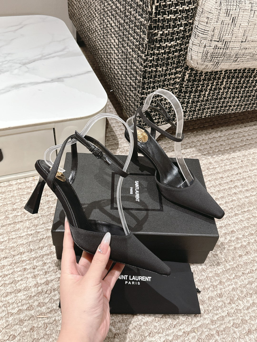 HIGH-HEELED SLINGBACKS SANDAL 7 CM IN BLACK SILK - 35