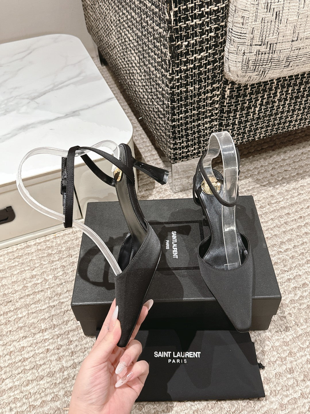 HIGH-HEELED SLINGBACKS SANDAL 7 CM IN BLACK SILK - 35
