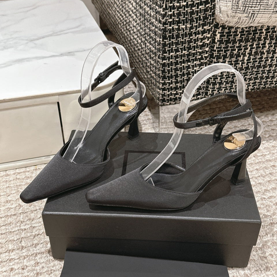 HIGH-HEELED SLINGBACKS SANDAL 7 CM IN BLACK SILK - 35