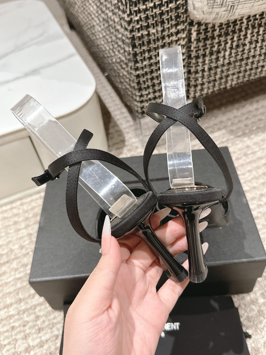 HIGH-HEELED SLINGBACKS SANDAL 7 CM IN BLACK SILK - 35