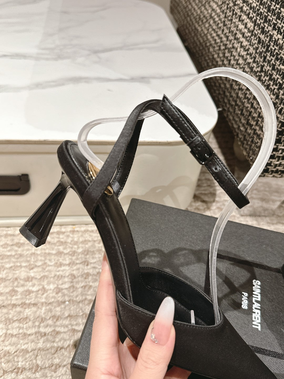 HIGH-HEELED SLINGBACKS SANDAL 7 CM IN BLACK SILK - 35