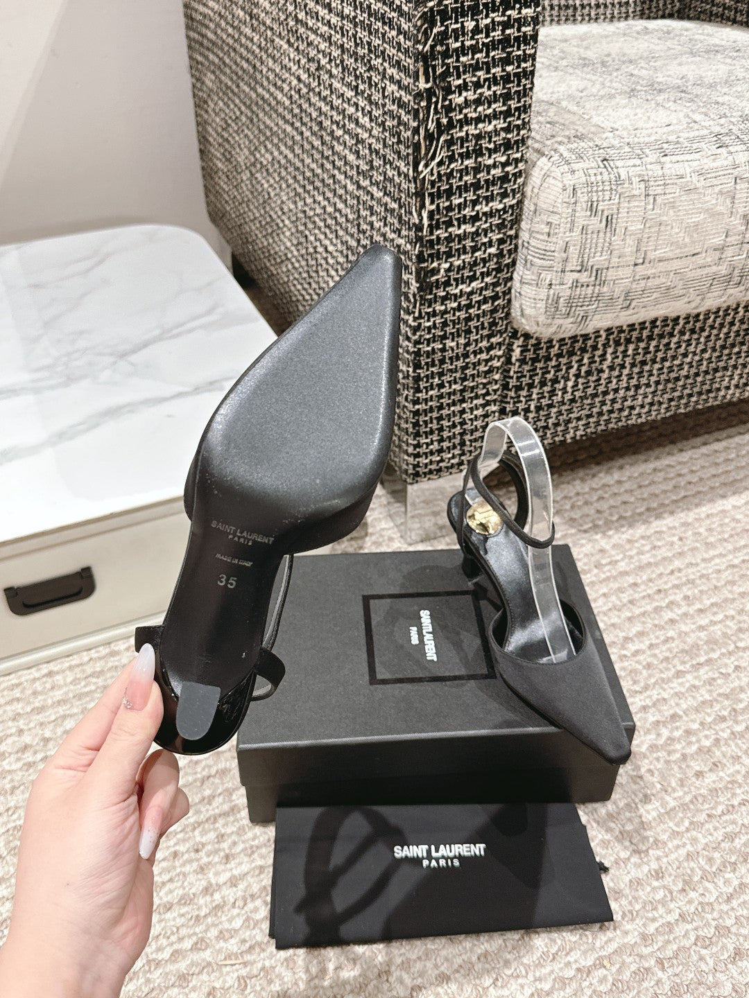 HIGH-HEELED SLINGBACKS SANDAL 7 CM IN BLACK SILK - 35