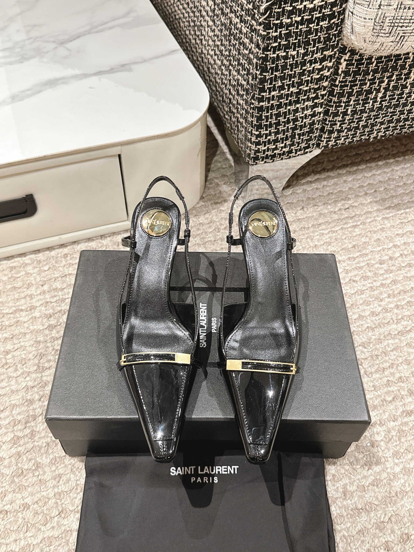 HIGH HEEL 7 CM SLINGBACK IN BLACK PATENT CALFSKIN - 35