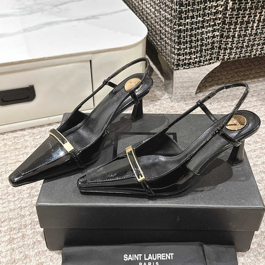 HIGH HEEL 7 CM SLINGBACK IN BLACK PATENT CALFSKIN - 35