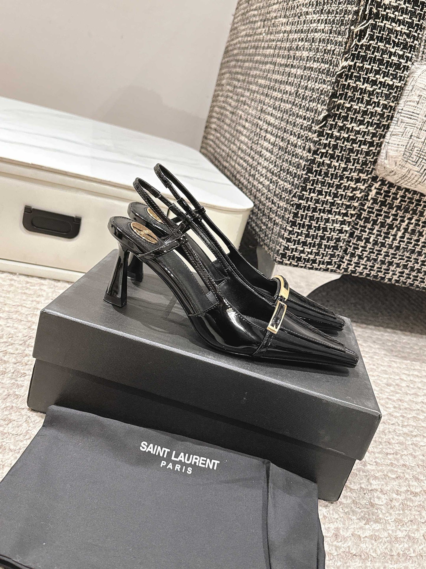 HIGH HEEL 7 CM SLINGBACK IN BLACK PATENT CALFSKIN - 35