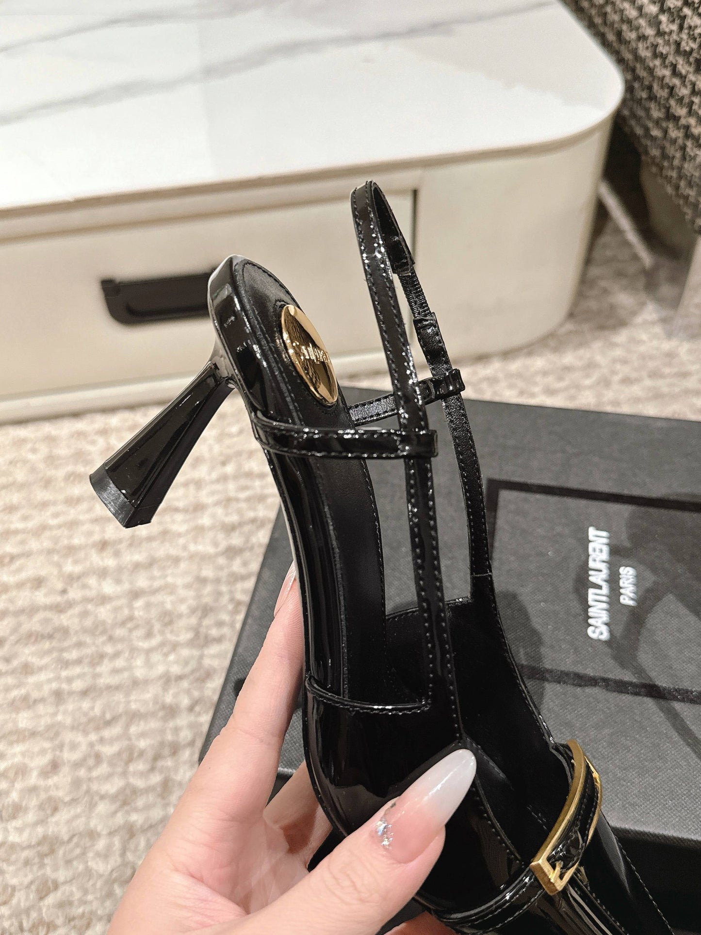 HIGH HEEL 7 CM SLINGBACK IN BLACK PATENT CALFSKIN - 35