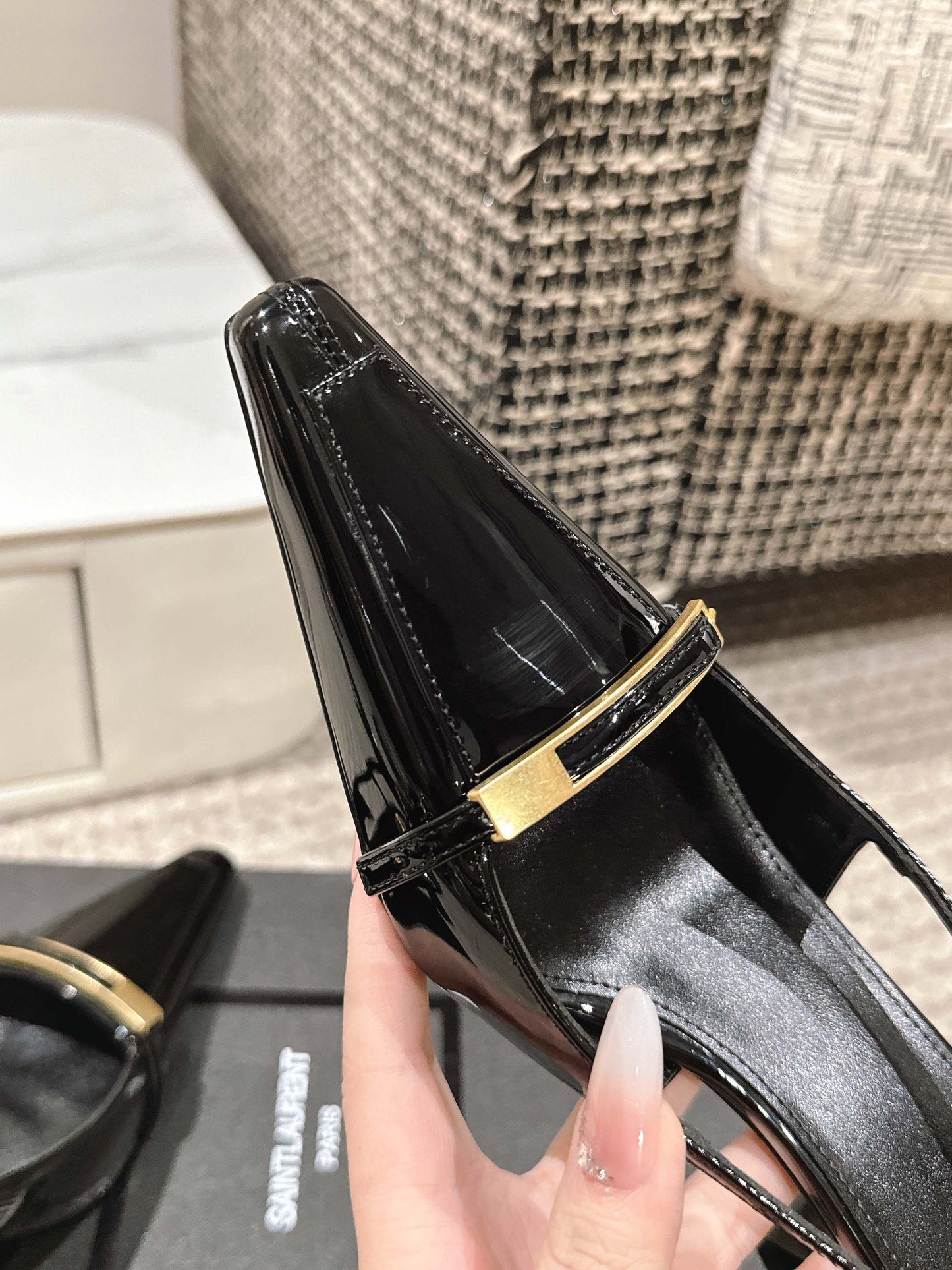 HIGH HEEL 7 CM SLINGBACK IN BLACK PATENT CALFSKIN - 35
