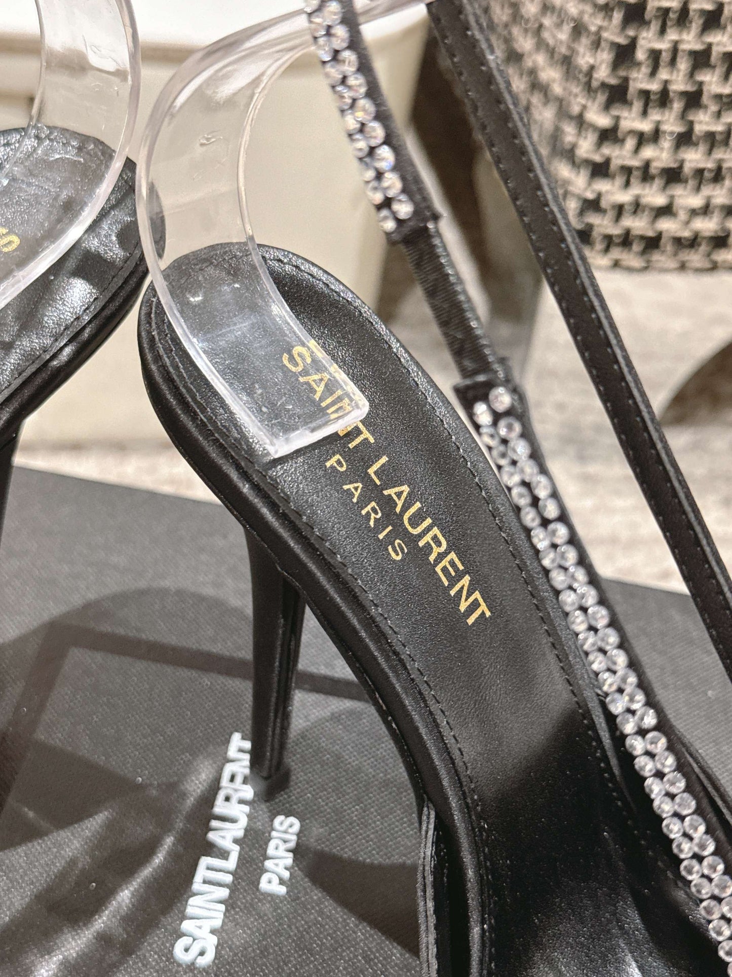 BARBARA 90 EMBELLISHED  BLACK SATIN MULES WITH RHINSTONES - 35