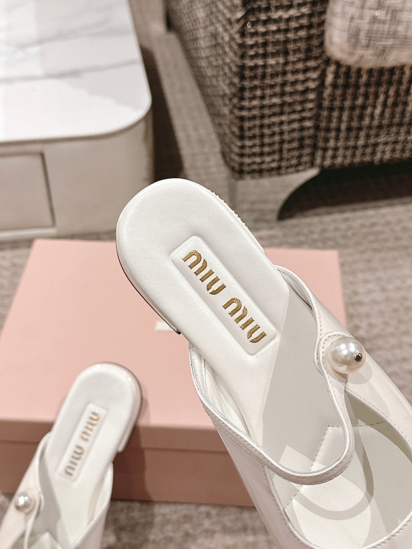 FLAT MULE IN WHITE MIX BLACK PATENT CALFSKIN - 35