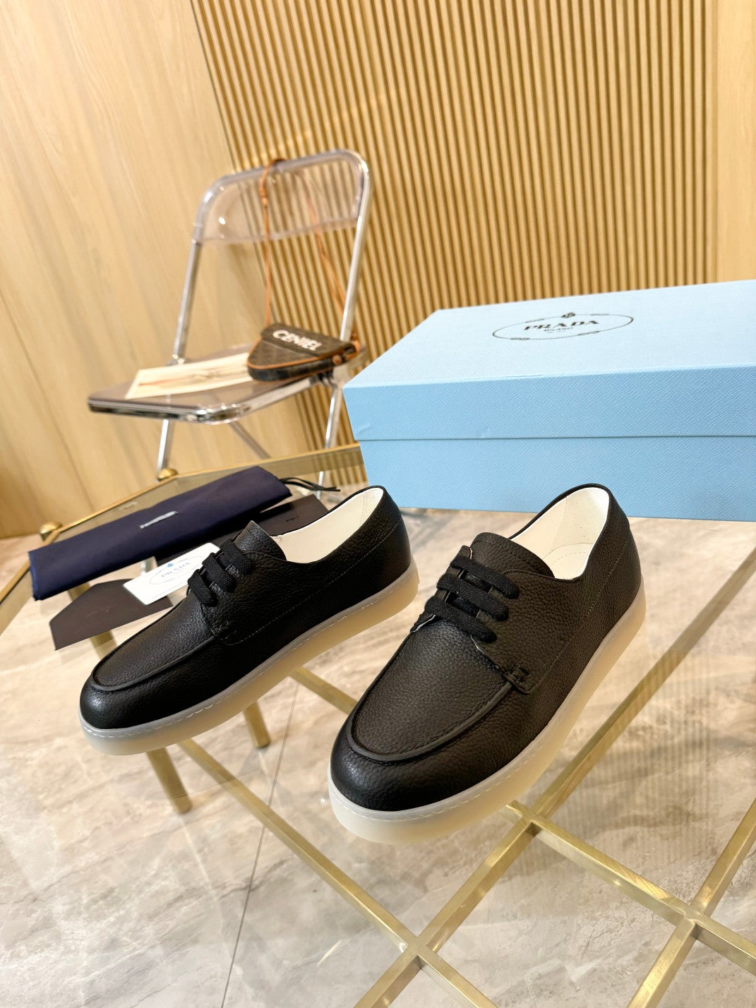 PRA LACE-UP SHOES BLACK CALFSKIN - 35
