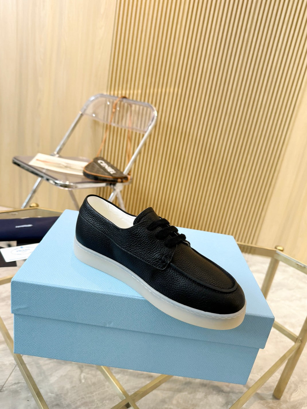 PRA LACE-UP SHOES BLACK CALFSKIN - 35