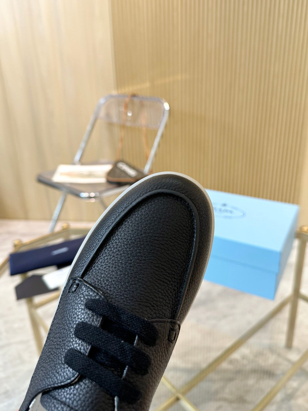 PRA LACE-UP SHOES BLACK CALFSKIN - 35