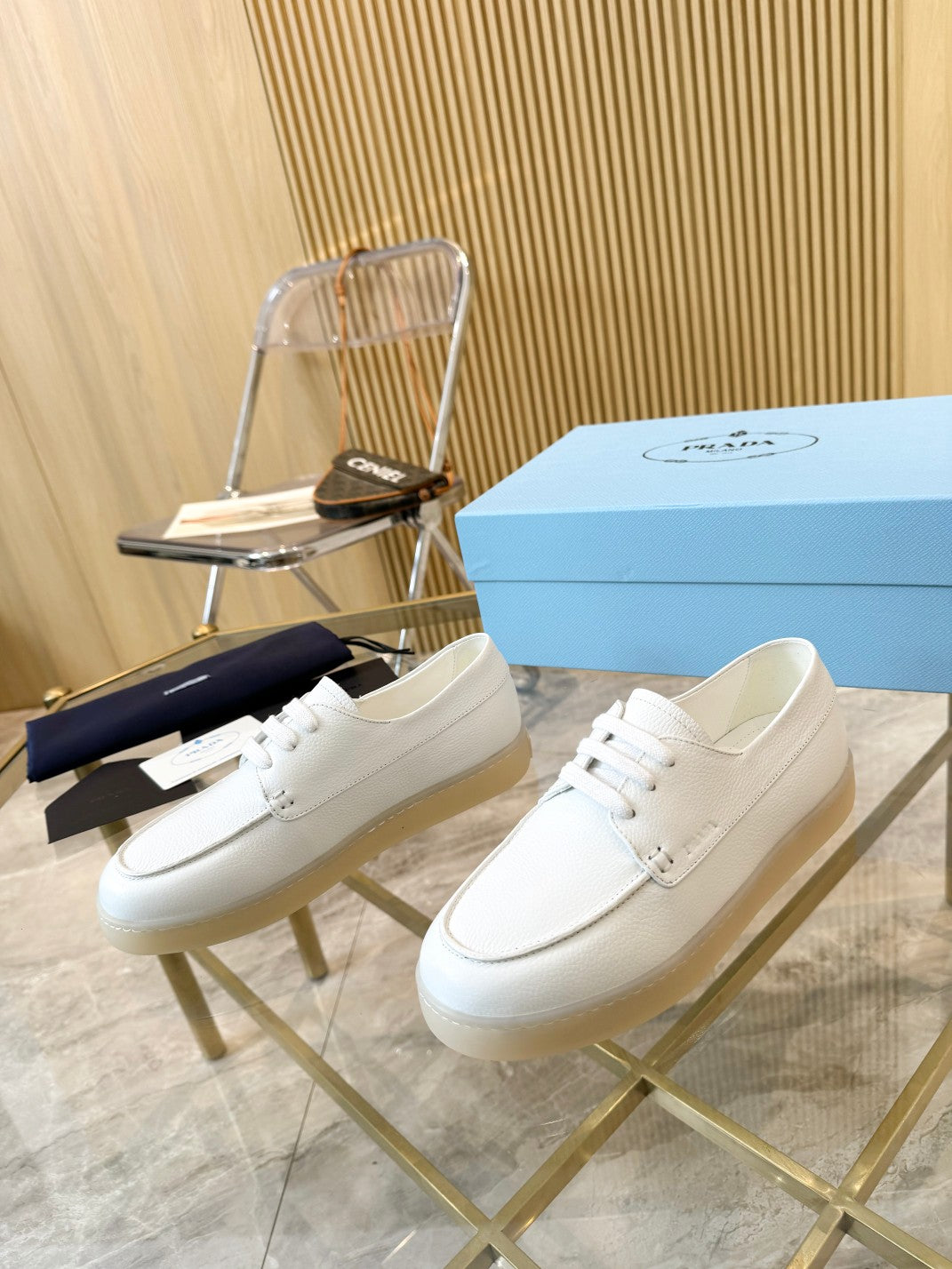 PRA LACE-UP SHOES WHITE CALFSKIN - 35