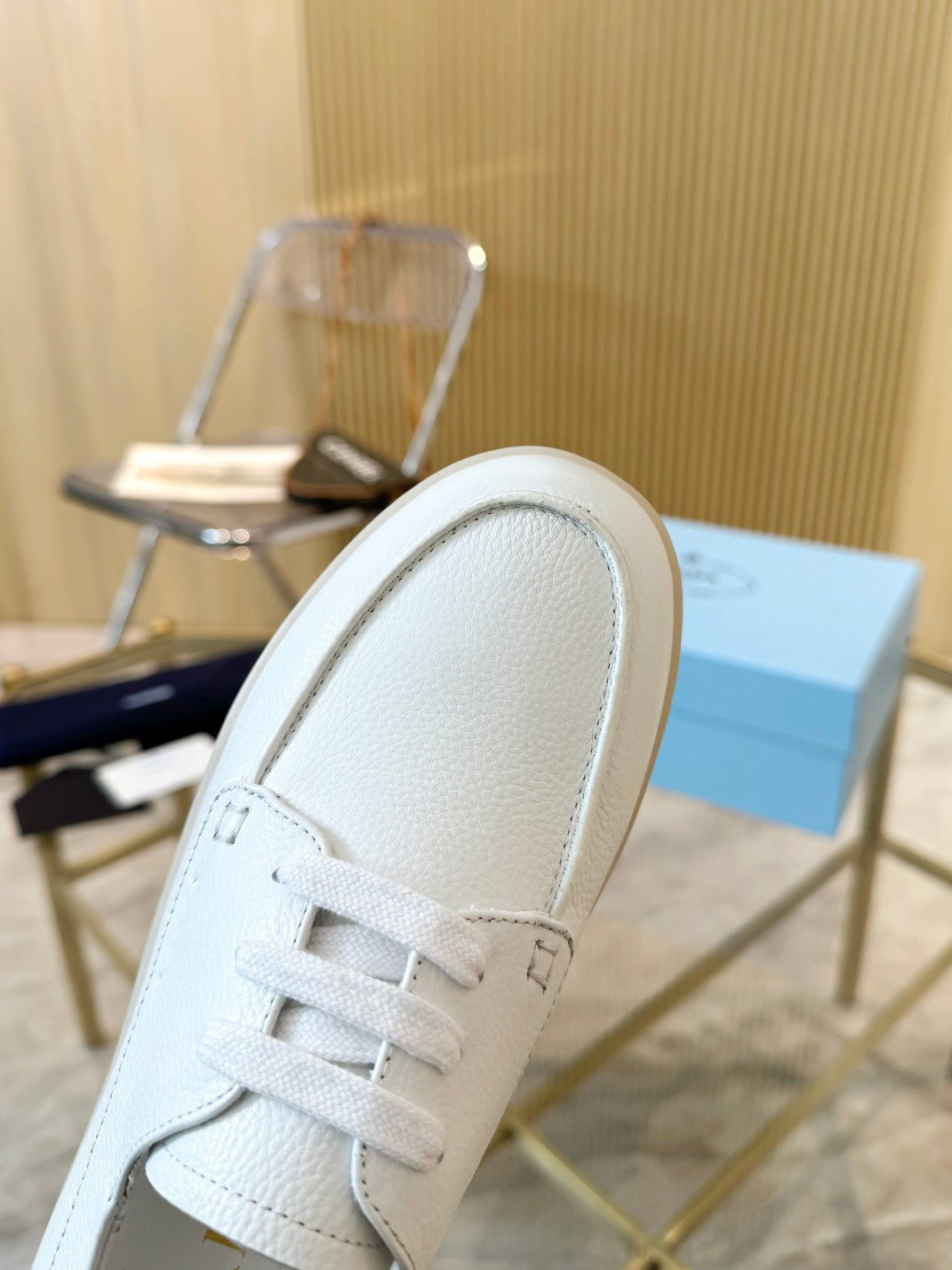 PRA LACE-UP SHOES WHITE CALFSKIN - 35