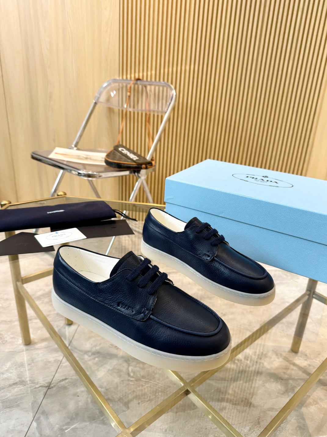 PRA LACE-UP SHOES NAVY BLUE CALFSKIN - 35