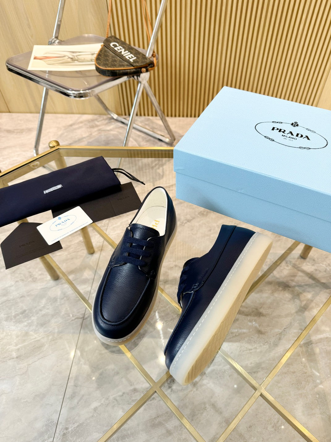 PRA LACE-UP SHOES NAVY BLUE CALFSKIN - 35
