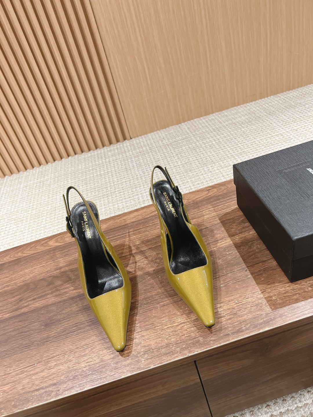SL DUNE SLINGBACK PUMPS MUSTARD POLISHED CALFSKIN - 35