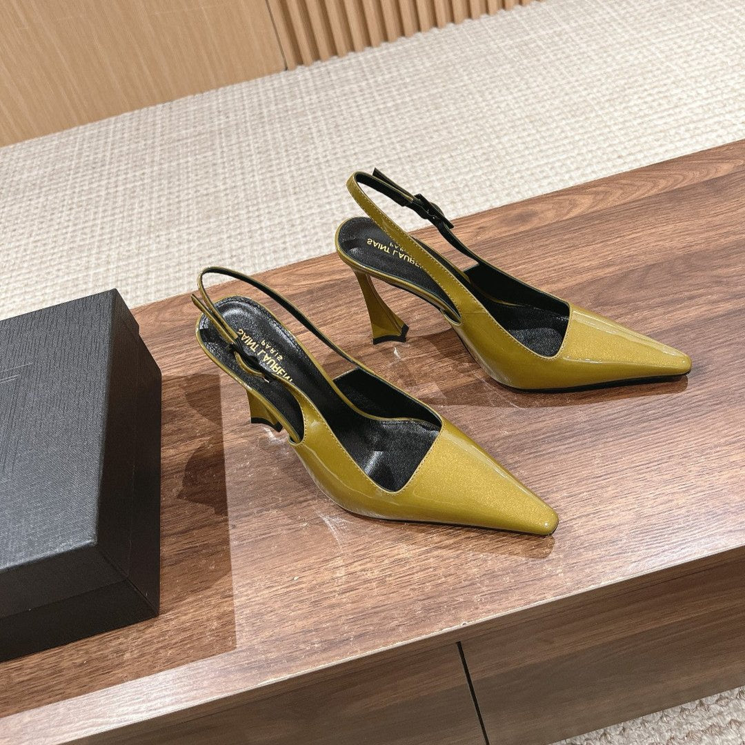 SL DUNE SLINGBACK PUMPS MUSTARD POLISHED CALFSKIN - 35