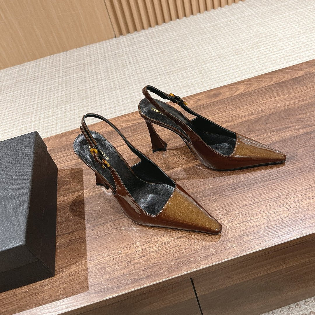 SL DUNE SLINGBACK PUMPS COPPER POLISHED CALFSKIN - 35