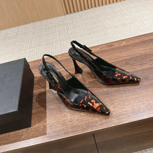 SL DUNE SLINGBACK PUMPS LEOPARD POLISHED CALFSKIN - 35
