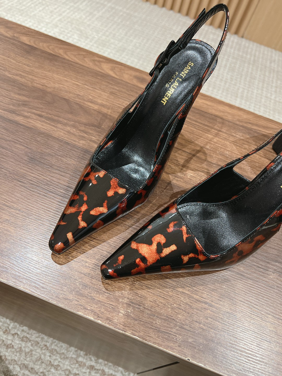 SL DUNE SLINGBACK PUMPS LEOPARD POLISHED CALFSKIN - 35