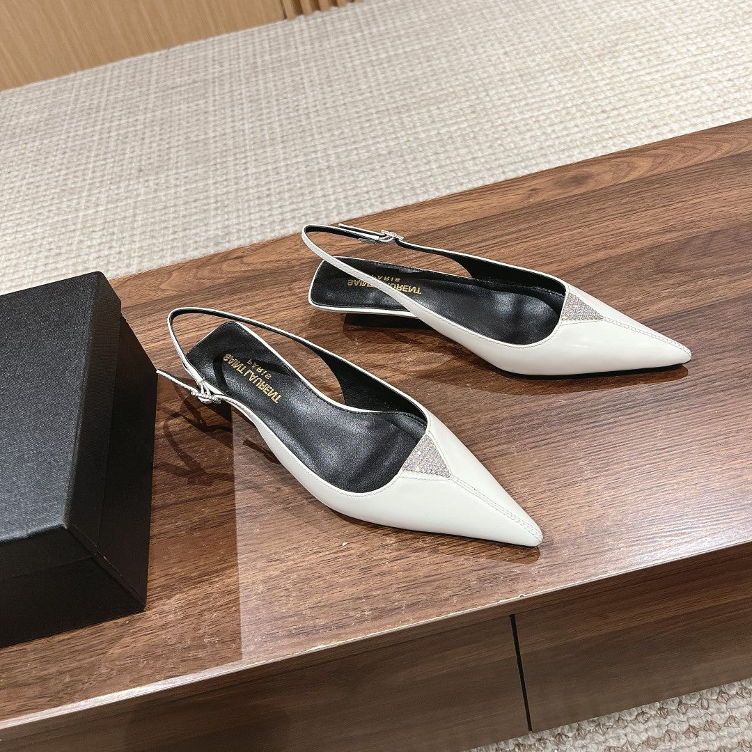SL CHERISH CRYSTAL SLINGBACK WHITE CALFSKIN - 35