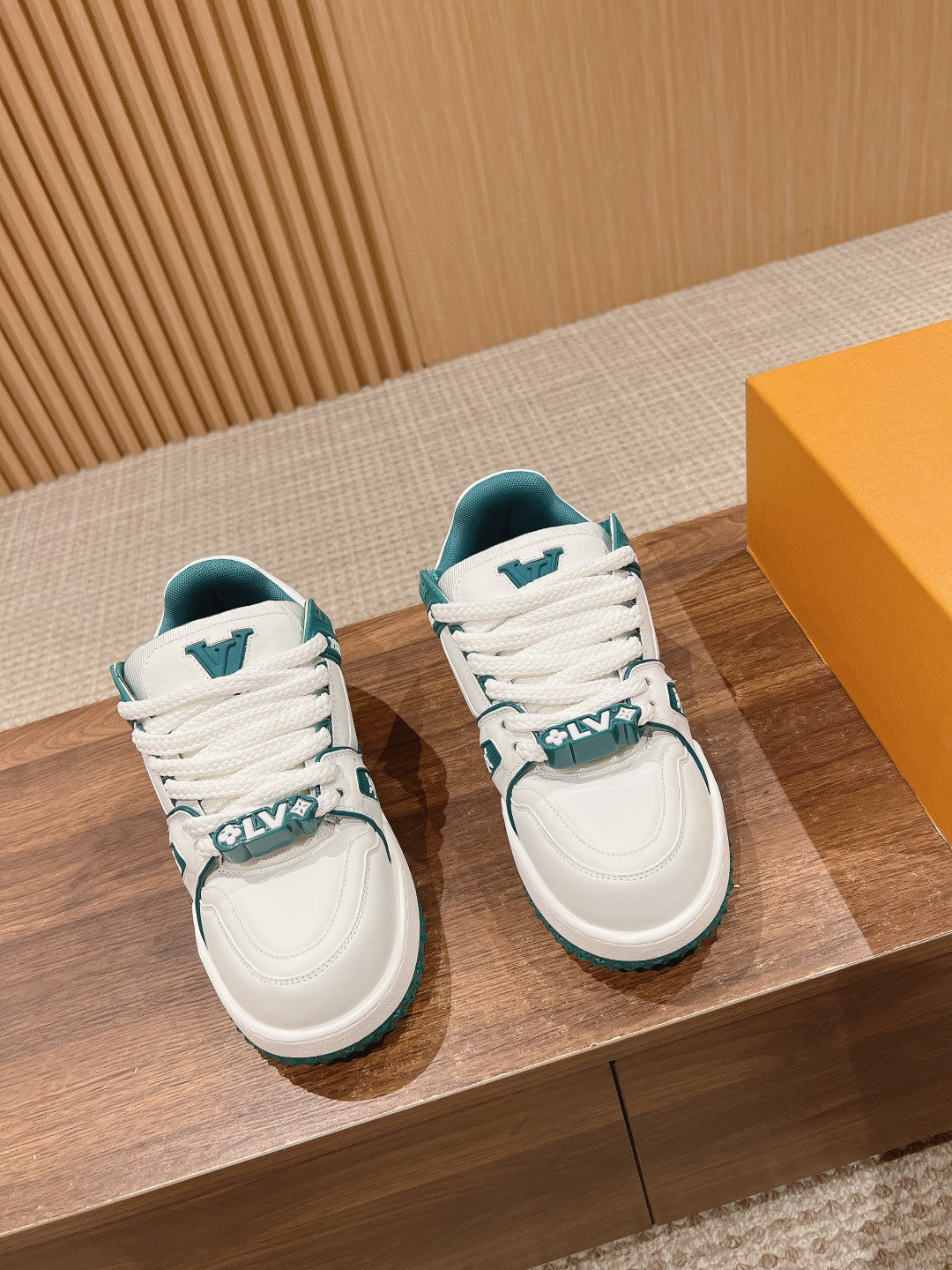 LV Trainer Maxi Sneaker White Mix Emerald Green Calfskin - 35