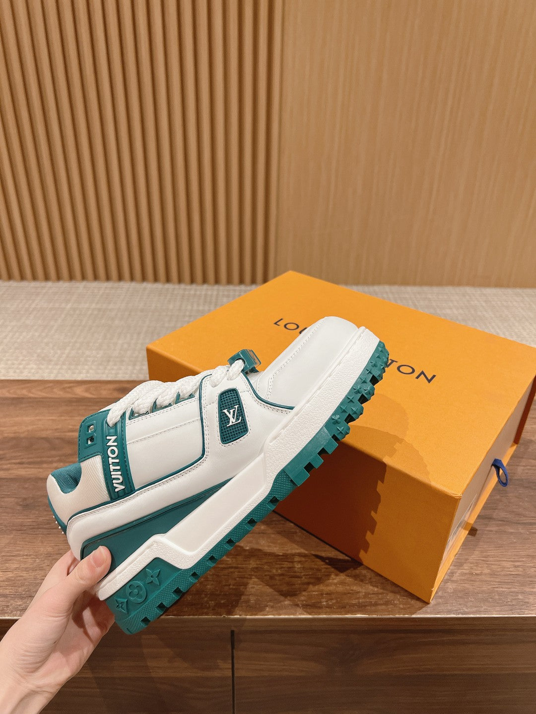 LV Trainer Maxi Sneaker White Mix Emerald Green Calfskin - 35