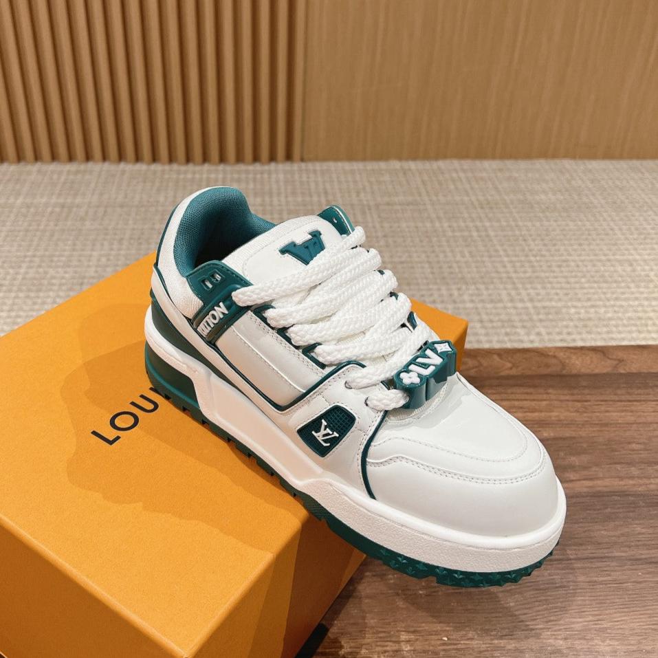 LV Trainer Maxi Sneaker White Mix Emerald Green Calfskin - 35