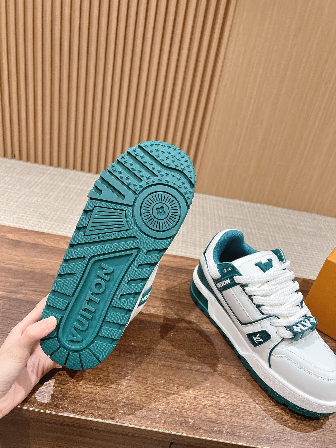 LV Trainer Maxi Sneaker White Mix Emerald Green Calfskin - 35